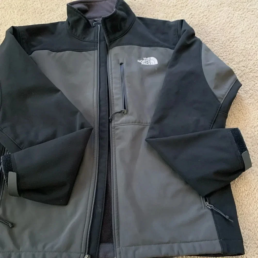VTG North Face Jacket Mens Full Zip Fleece Jacket Shell Jacket Black Gray M L